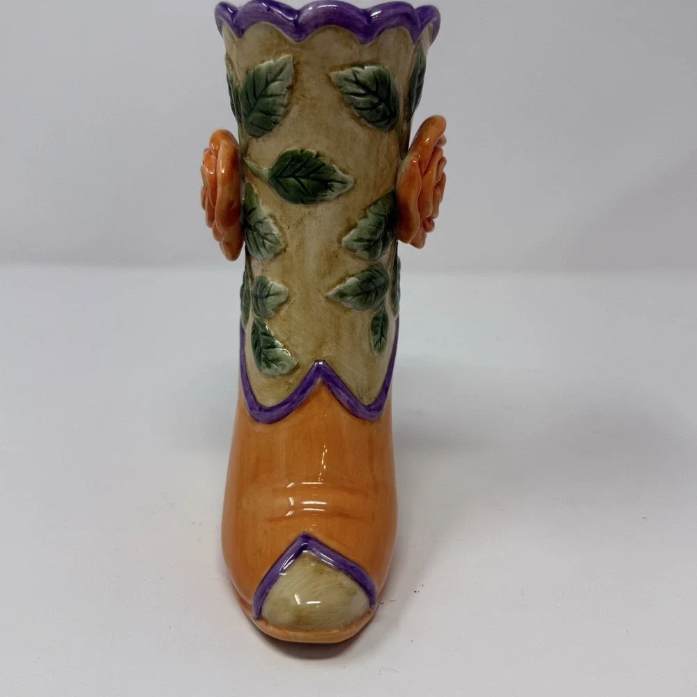 Orange & Lavendar Floral Laced Victorian Boot Vase by Fitz & Floyd